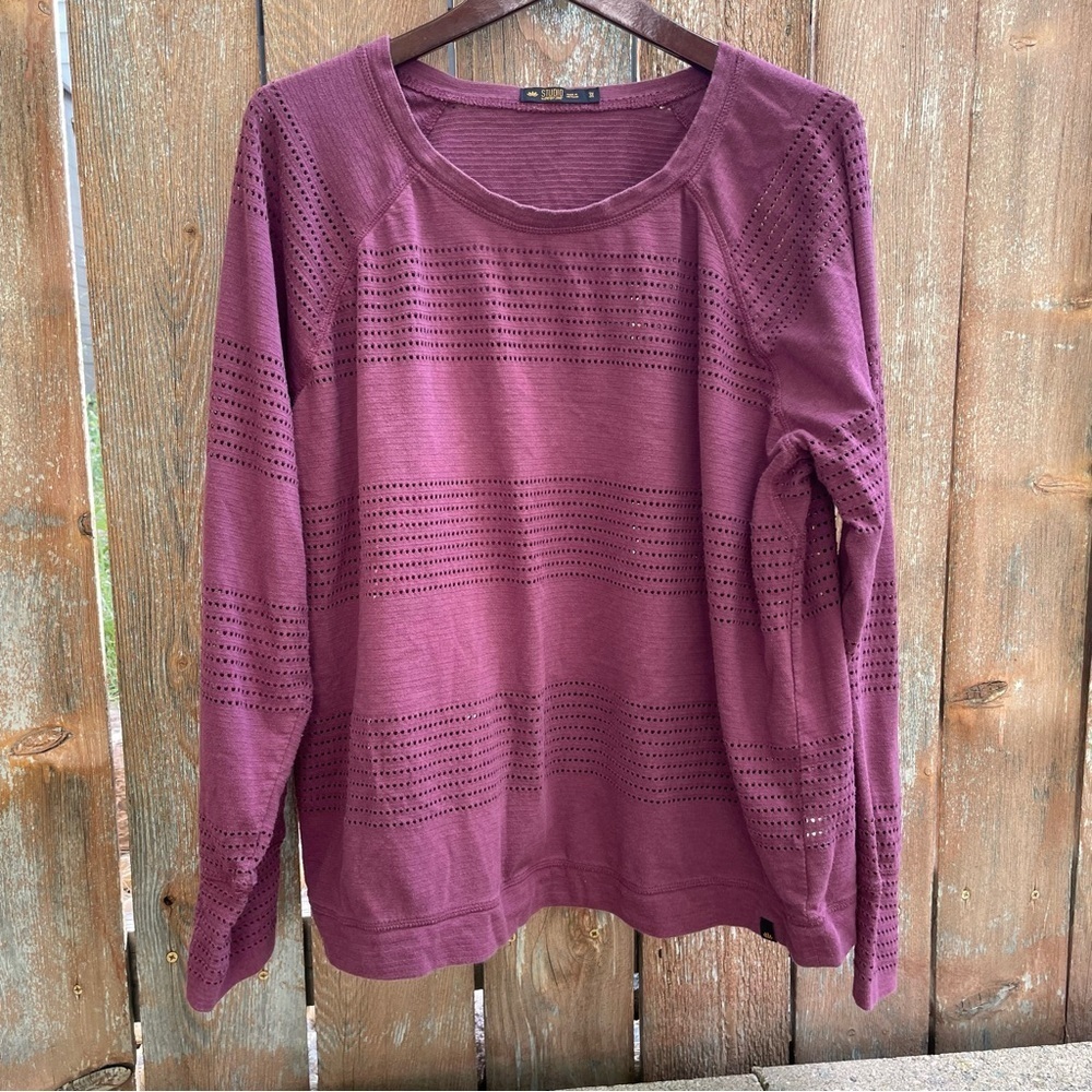 ENERGY ZONE Women's Plum Perforated Stripe Long Sleeve Top Size 3X